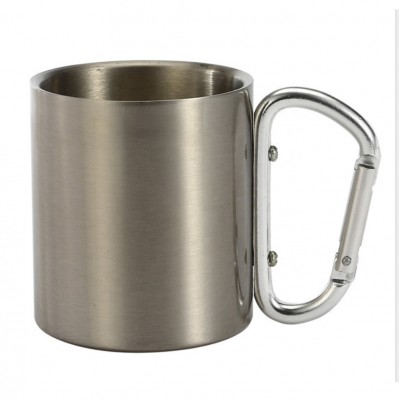 Amazon 220ml /300ml double-layer 304 stainless steel carabiner coffee mug outdoor travel water cup