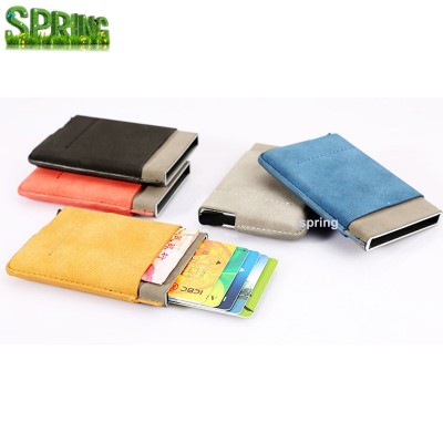 Credit Card Holder RFID Blocking Slim Wallet PU Leather Vintage Aluminum Automatic Pop-up Card Case Security Travel Wallet