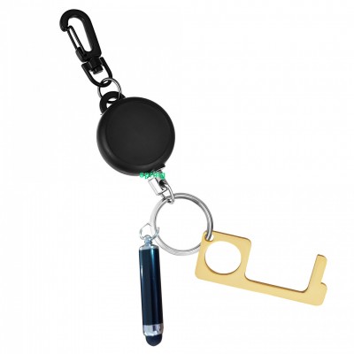 Portable Metal Free Touch Open Door Tool  Retractable key chain Badge Reel with Capacitive Screen Stylus Pen