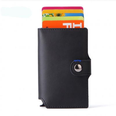 Quality  Genuine leather Aluminium Bank Card Clip Credit Card Wallet Case /Protector RFID Leather Card  Holder