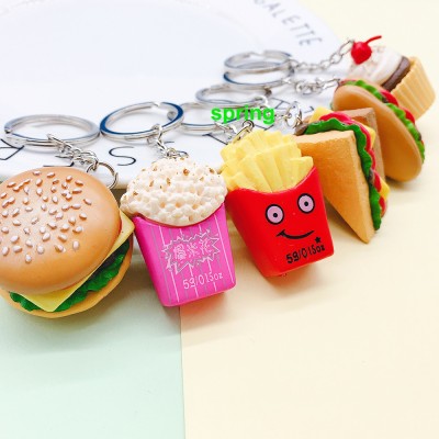 Hamburger Sandwich Keychain PVC Cake French Fries Charm Popcorn Food Pendant Creative Promotional Gift