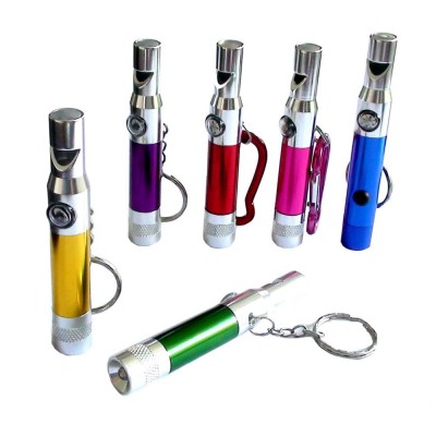 Promotion Mini LED Torch Flashlight, Metal 3-In-1 electronic  Whistle Key chain  with Compass